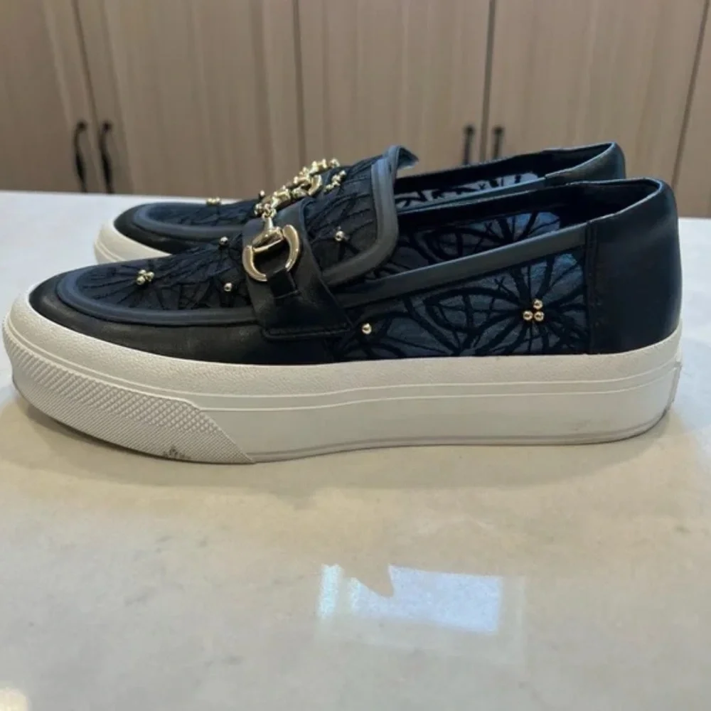 J Slides Black Lace Platform Slip on Sneakers Sz 8 1/2 - Picture 9 of 15